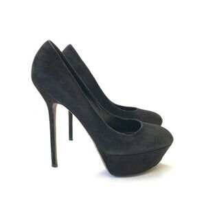 Sergio Rossi Platform Stiletto Heels Pumps Womens 39 9 Black Suede Leather Shoes
